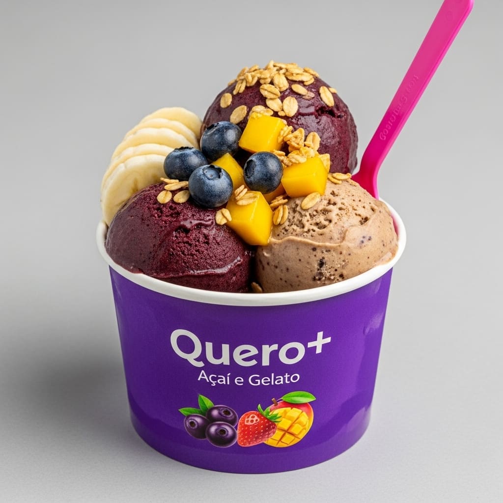 Tigela de Açaí Casadinho com creme de cupuaçu, servido na Quero Mais em Taguatinga.